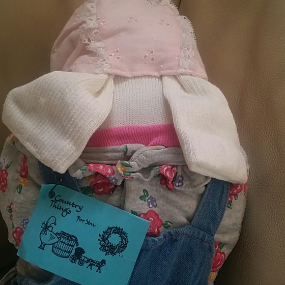 Adorable Sock Bunny holding Teddy Bear - Picture 4 of 8